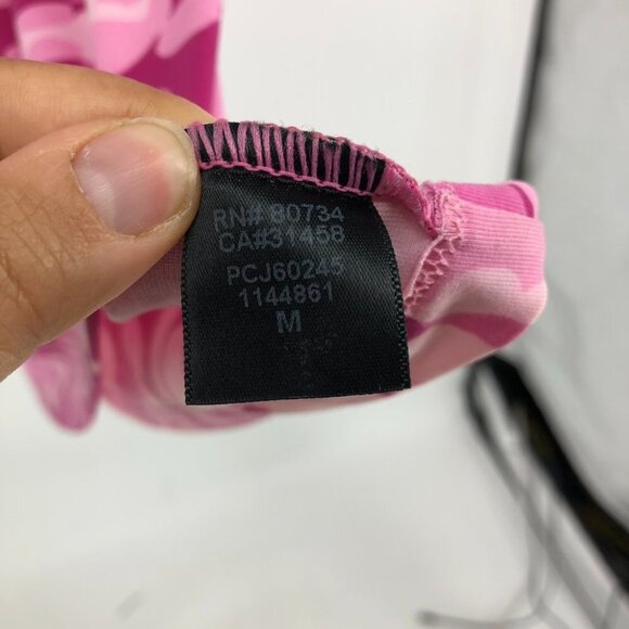 BCBGMaxAzria Pink Abstract Camo Shortsleeve 1/4 Button Midi Dress w/ belt M - Picture 8 of 16